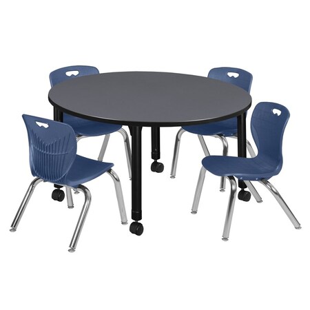 Regency Tables > Height Adjustable > Round Mobile Table & Chair Sets, 48 W, 48 L, 23-34 H, Grey TB48RNDGYAPCBK45NV